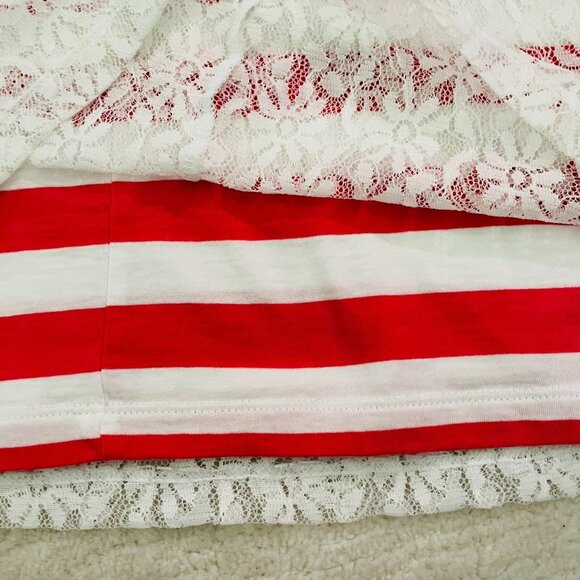 Lace Overlay Striped Sleeveless Top Sz S Banana Republic Red White Majesty - Picture 5 of 7